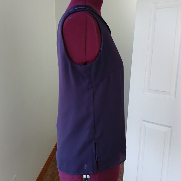 Maya Brooke Dark Purple Sleeveless Blouse size 14 lined sheer mesh layered tank - Picture 4 of 11